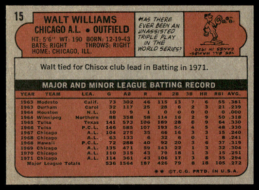 1972 Topps Baseball #15 - Walt Williams - NM