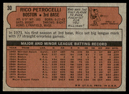 1972 Topps Baseball #30 - Rico Petrocelli - NM