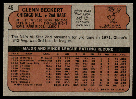 1972 Topps Baseball #45a - Glenn Beckert - NM