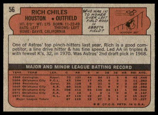 1972 Topps Baseball #56 - Rich Chiles RC - NM