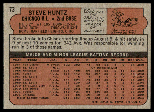 1972 Topps Baseball #73 - Steve Huntz - NM