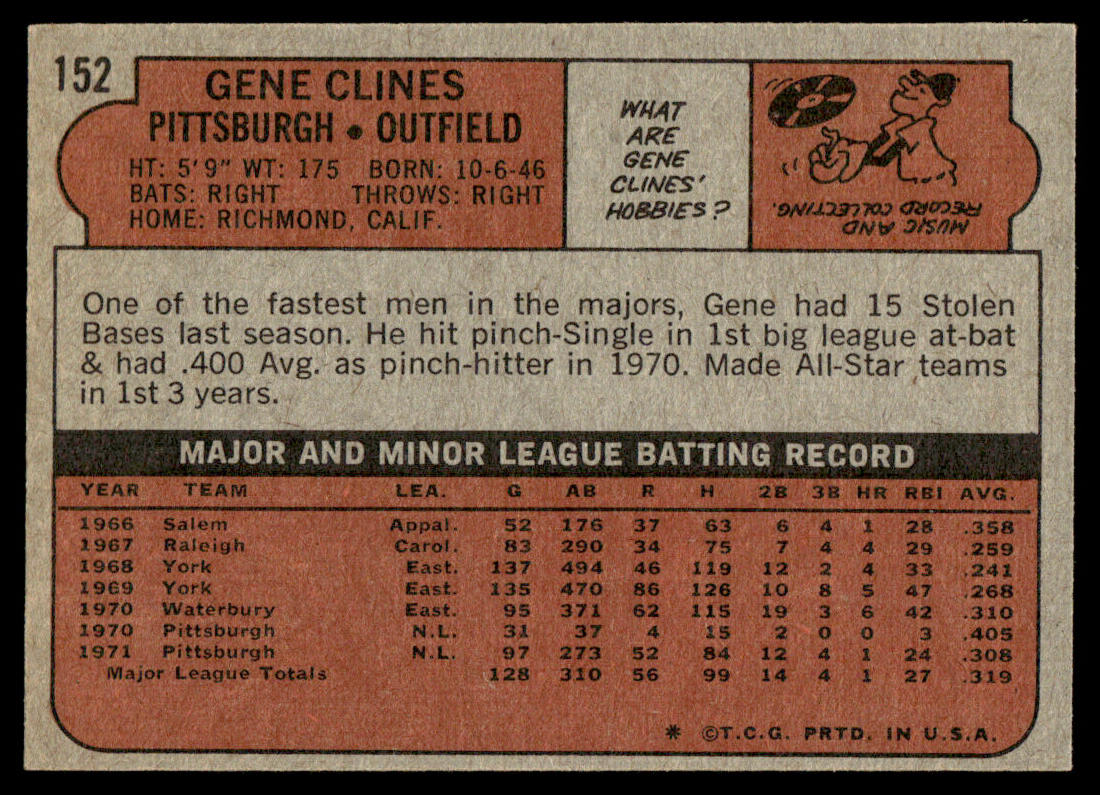 1972 Topps Baseball #152 - Gene Clines - NM