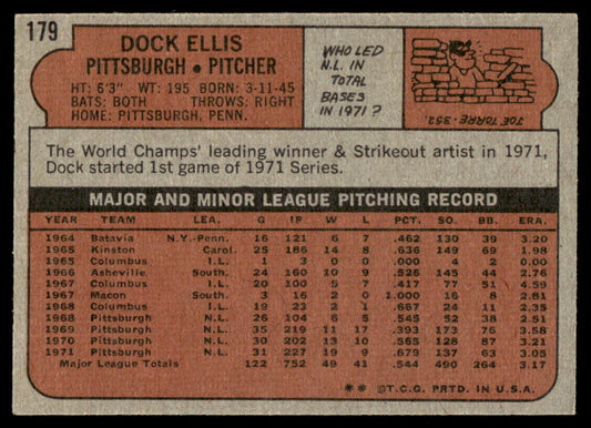 1972 Topps Baseball #179 - Dock Ellis - EXMT