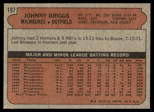 1972 Topps Baseball #197 - Johnny Briggs - NM