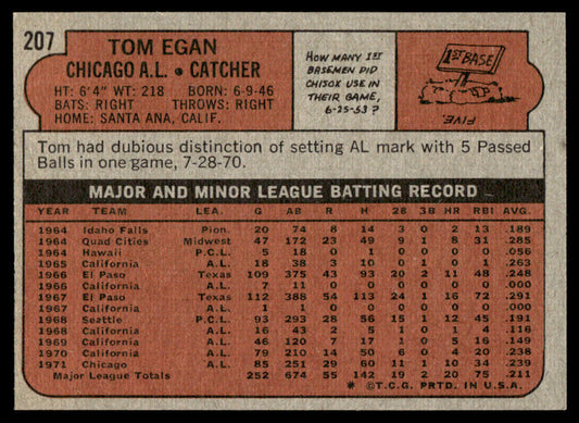 1972 Topps Baseball #207 - Tom Egan - NM