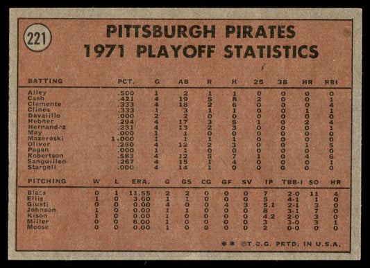 1972 Topps Baseball #221 - 1971 N.L. Playoffs: Bucs Champs! - NM