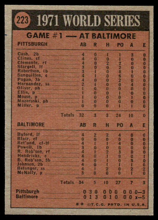 1972 Topps Baseball #223 - 1971 World Series Game 1 - NM