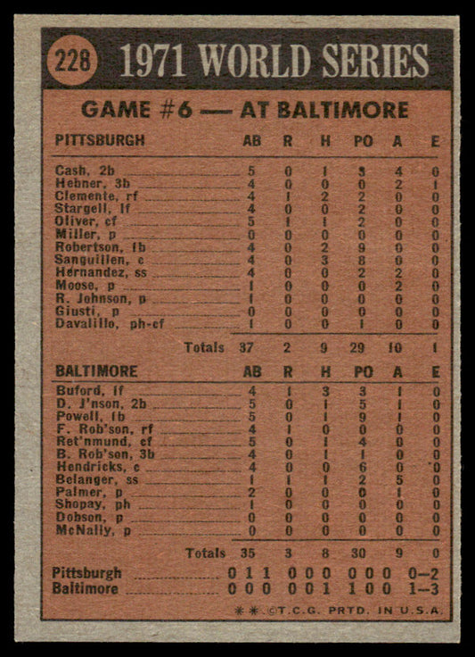 1972 Topps Baseball #228 - 1971 World Series Game 6 - EXMT
