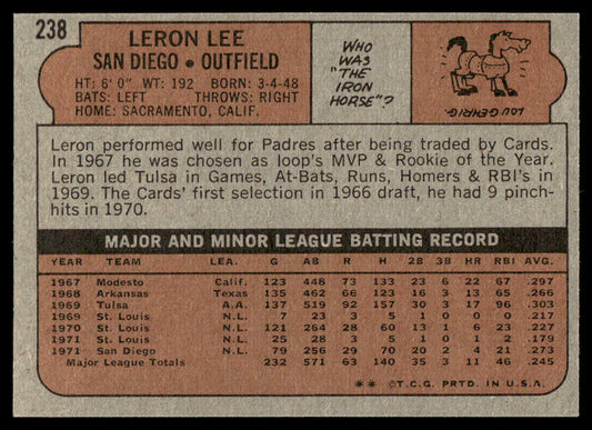 1972 Topps Baseball #238 - Leron Lee - NM