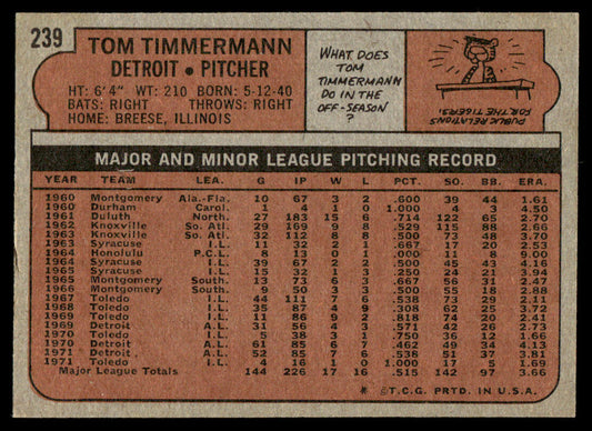 1972 Topps Baseball #239 - Tom Timmermann - EXMT