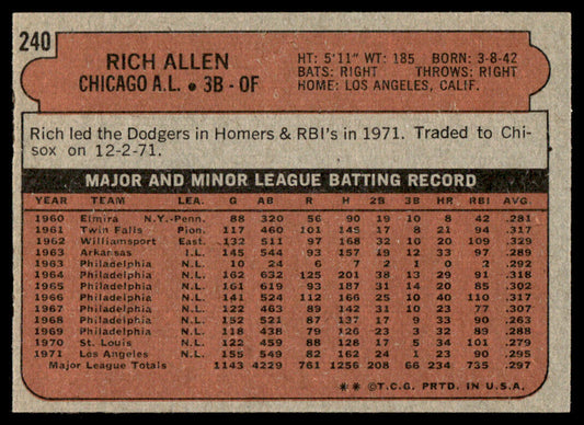 1972 Topps Baseball #240 - Rich Allen - NM