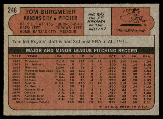 1972 Topps Baseball #246 - Tom Burgmeier - NM