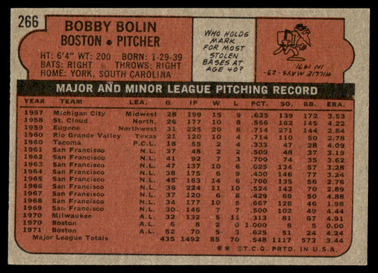 1972 Topps Baseball #266 - Bobby Bolin - NM