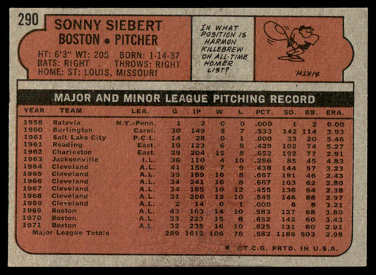 1972 Topps Baseball #290 - Sonny Siebert - NM