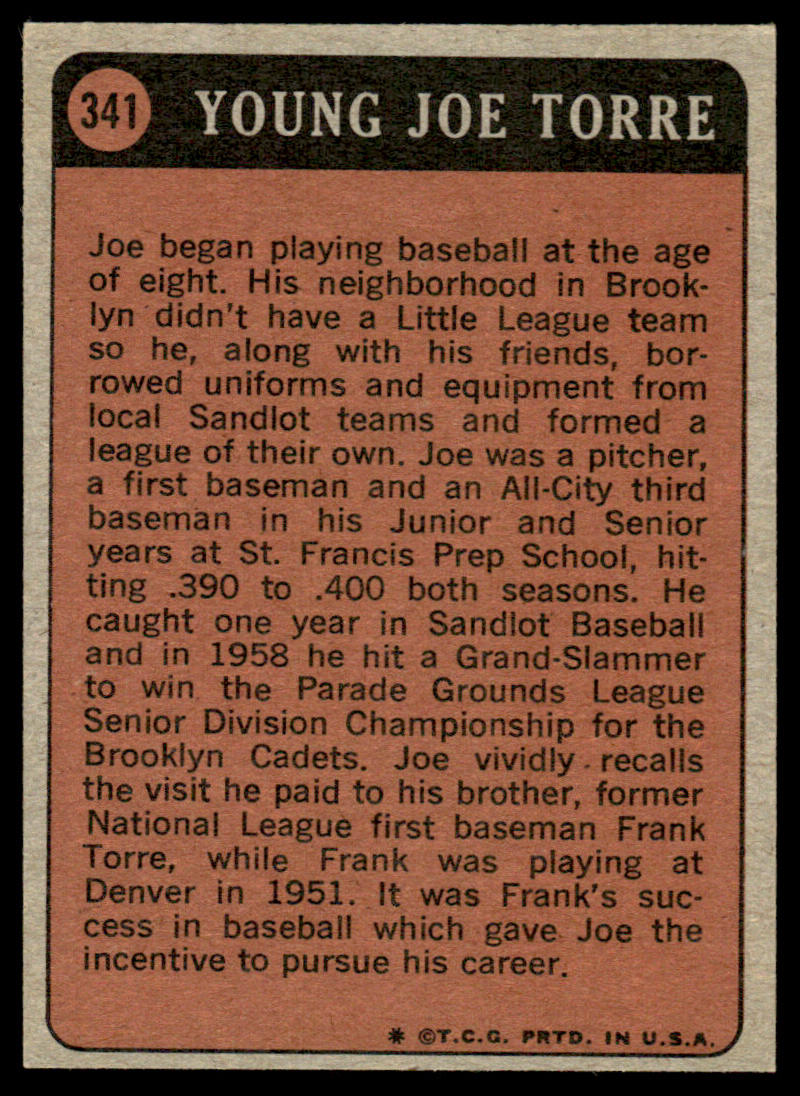 1972 Topps Baseball #341 - Joe Torre KP - EXMT