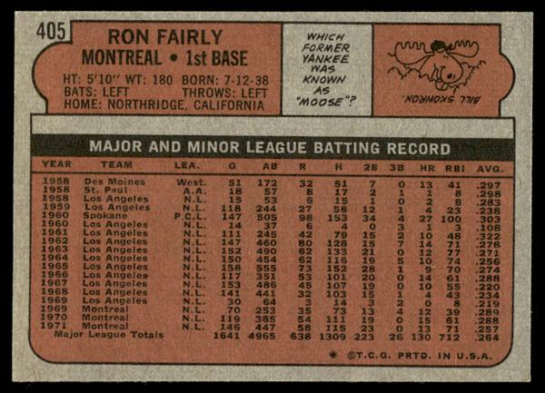 1972 Topps Baseball #405 - Ron Fairly - NM