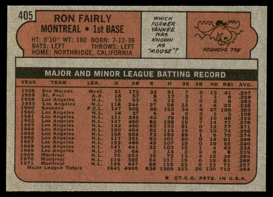 1972 Topps Baseball #405 - Ron Fairly - NM