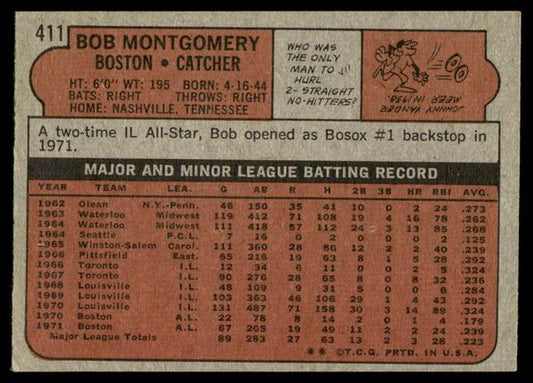 1972 Topps Baseball #411 - Bob Montgomery - NM