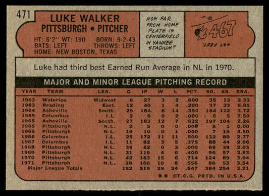 1972 Topps Baseball #471 - Luke Walker - NM