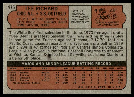 1972 Topps Baseball #476 - Lee Richard RC - EXMT