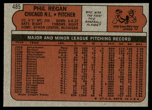 1972 Topps Baseball #485 - Phil Regan - EX