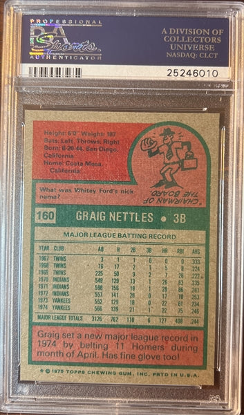 1975 Topps Baseball #160 - Graig Nettles - PSA 8