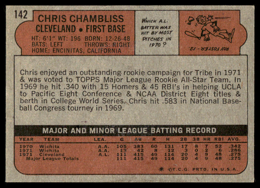1972 Topps Baseball #142 - Chris Chambliss RC - NM