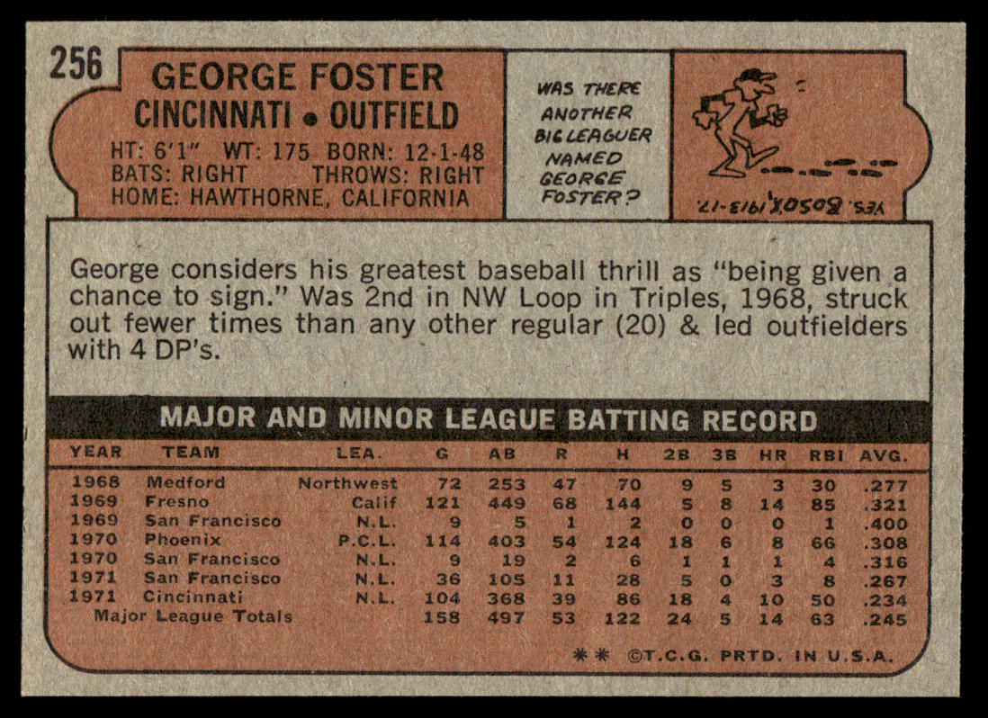 1972 Topps Baseball #256 - George Foster - NM