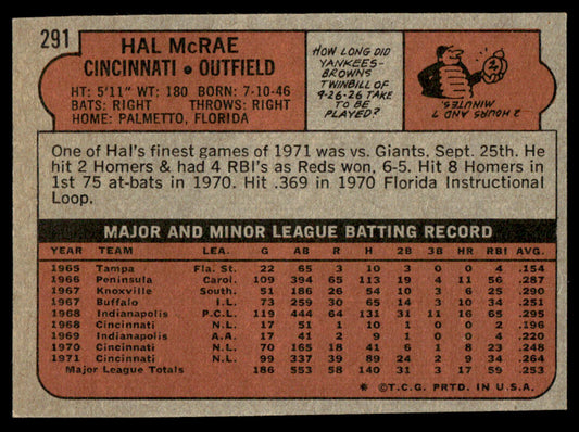 1972 Topps Baseball #291 - Hal McRae - EX