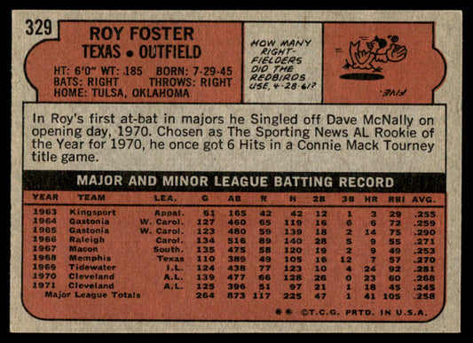 1972 Topps Baseball #329 - Roy Foster - NM