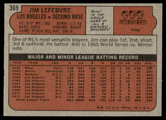 1972 Topps Baseball #369 - Jim Lefebvre - NM