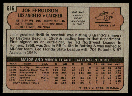 1972 Topps Baseball #616 - Joe Ferguson RC - EXMT