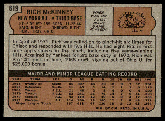 1972 Topps Baseball #619 - Rich McKinney - EXMT