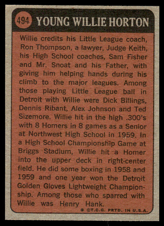 1972 Topps Baseball #494 - Willie Horton KP - EXMT