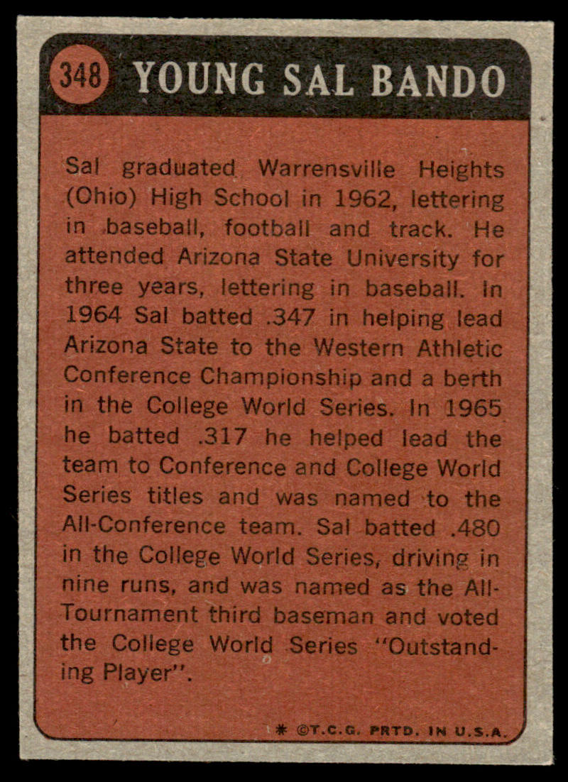 1972 Topps Baseball #348 - Sal Bando KP - EXMT