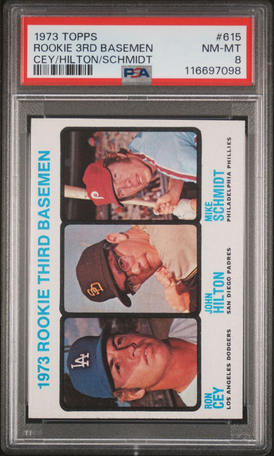 1973 Topps Baseball #615 - Rookie Third Basemen - Schmidt RC - PSA 8 - NMMT