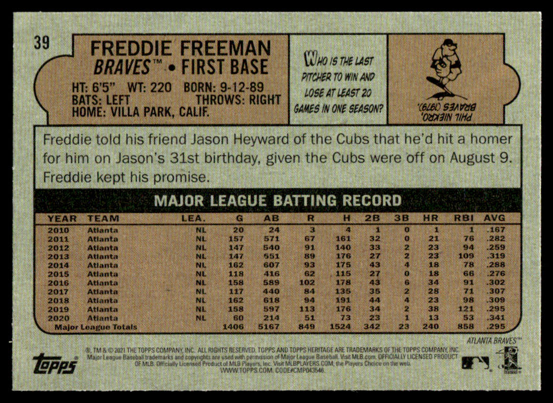 2021 Topps Heritage #39 #40 #85 #87 - Freddie Freeman - Lot of 4