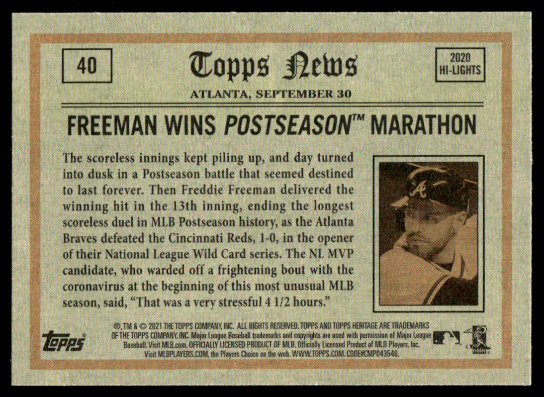 2021 Topps Heritage #39 #40 #85 #87 - Freddie Freeman - Lot of 4
