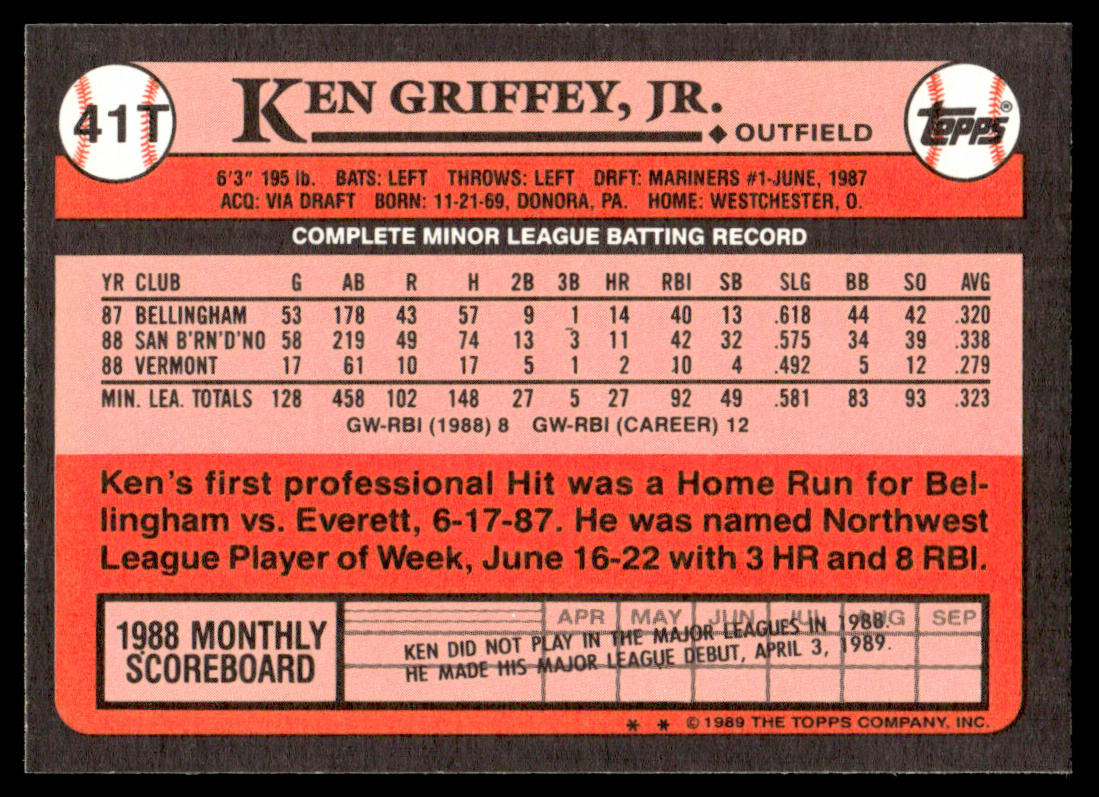1989 Topps Traded Baseball #41T - Ken Griffey Jr RC - MINT