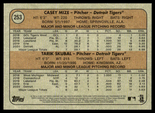 2021 Topps Heritage Baseball #253 - Tarik Skubal RC