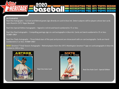 2020 Topps Heritage Baseball - Factory Sealed Hobby Box - 24 Packs