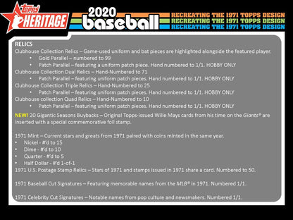 2020 Topps Heritage Baseball - Factory Sealed Hobby Box - 24 Packs