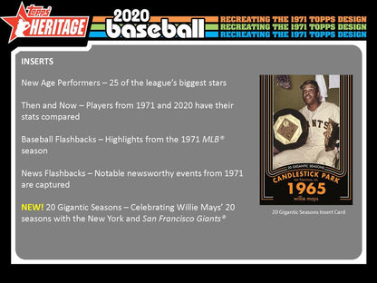 2020 Topps Heritage Baseball - Factory Sealed Hobby Box - 24 Packs