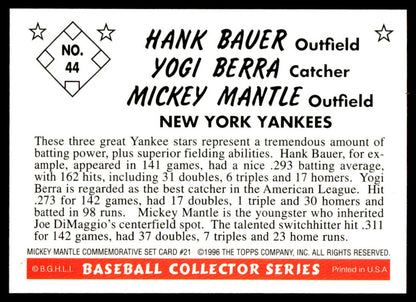 1997 Topps Baseball Mickey Mantle Reprints #21 - Bauer/Berra/Mantle