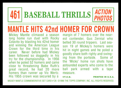 1997 Topps Baseball Mickey Mantle Reprints #26 - Mantle Hits 42nd Homer