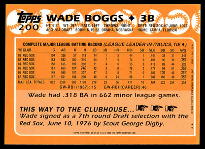 2001 Topps Baseball Through the Years Reprints #38 - Wade Boggs