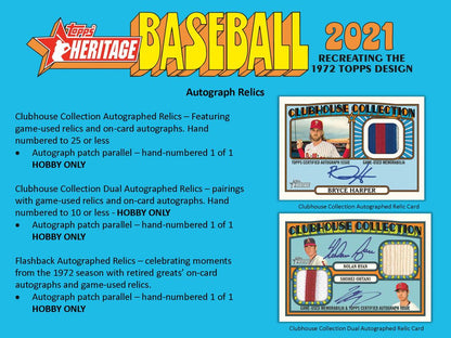 2021 Topps Heritage Baseball - Factory Sealed Hobby Box - 24 Packs