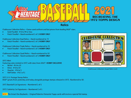 2021 Topps Heritage Baseball - Factory Sealed Hobby Box - 24 Packs