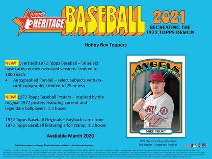 2021 Topps Heritage Baseball - Factory Sealed Hobby Box - 24 Packs