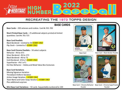 2022 Topps Heritage Baseball High Number - Factory Sealed Hobby Box - 24 Packs